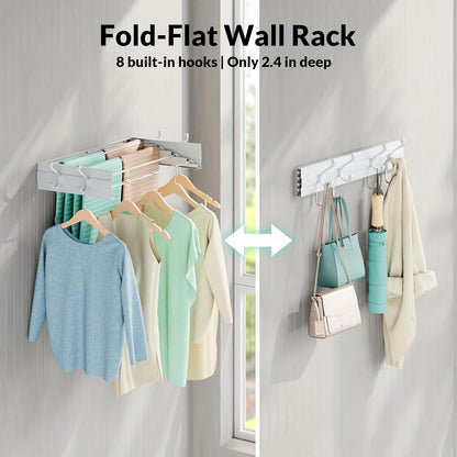 Foldable Wall Mounted Space-Saving Drying Rack, 23.5 In Rustproof Stainless Steel Laundry Hanger with 50 Lbs Heavy Duty Reinforced Rods for Wet Towels & Heavy Clothes, Fits Apartment Bathroom RV,White