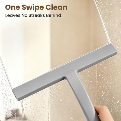 Shower Squeegee for Glass Doors - 10 Inch Bathroom Squeegee with Ergonomic Round Grip, Built-in Hook, Streak-Free No-Squeak Silicone Blade for Shower Glass, Tile Walls, Mirrors & Windows, Black
