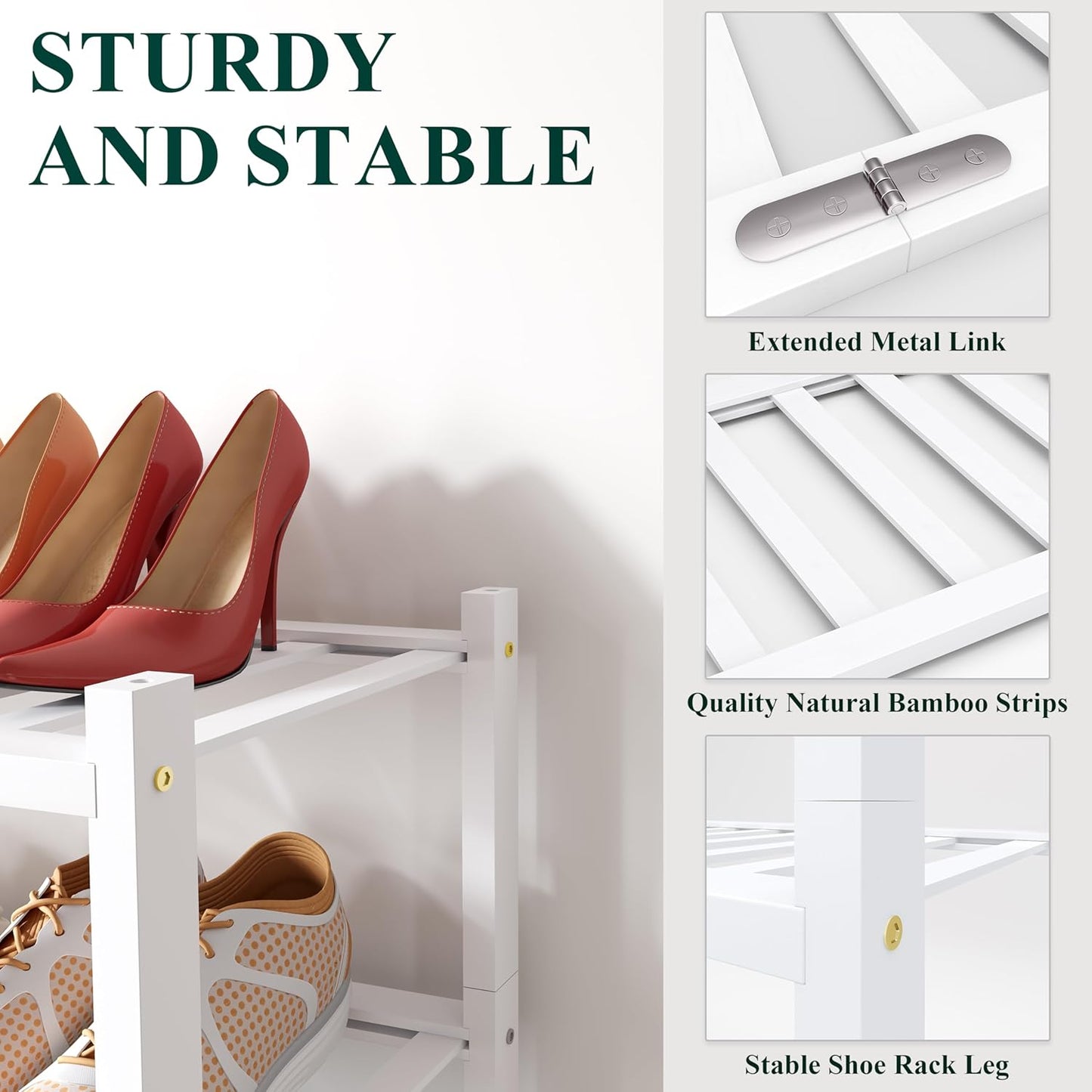 Smiry Bamboo Shoe Rack for Closet, 3 Tier Wooden Shoe Organizer, Stackable Wood Shoe Storage Shelf for Entryway, 14 Vertical Slats, One-piece Heavy-Duty Legs, 26.77"x11.02"x18.31", Natural