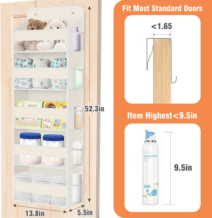 WISELIFE Over The Door Organizer Storage 4 Shelves Large Capacity Hanging Bedroom Storage Solution with 6 Side Pockets for Dorm Bathroom Pantry Nursery and Baby Essentials Holds up to 40 Lbs (Black)