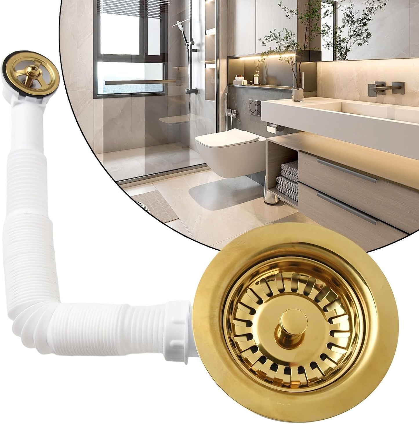 114MM Sink Strainer Stainless Steel Drain Basket with Overflow Prevention for Sink Holes 86 to 95MM