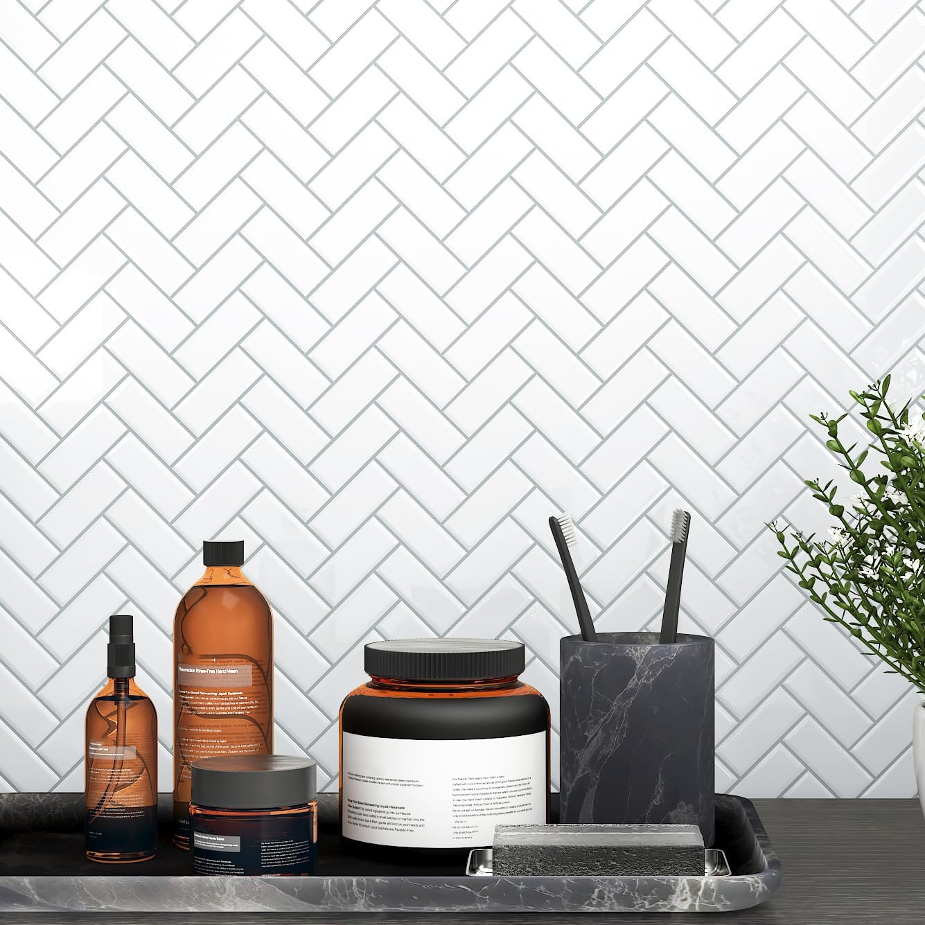 Peel and Stick Backsplash Herringbone White 10 Sheet Peel and Stick Shower Tile Waterproof 3D Tile Sticker Glossy Self Adhesive Renter Friendly Backsplash Herringbone for Kitchen Bathroom Laundry Room