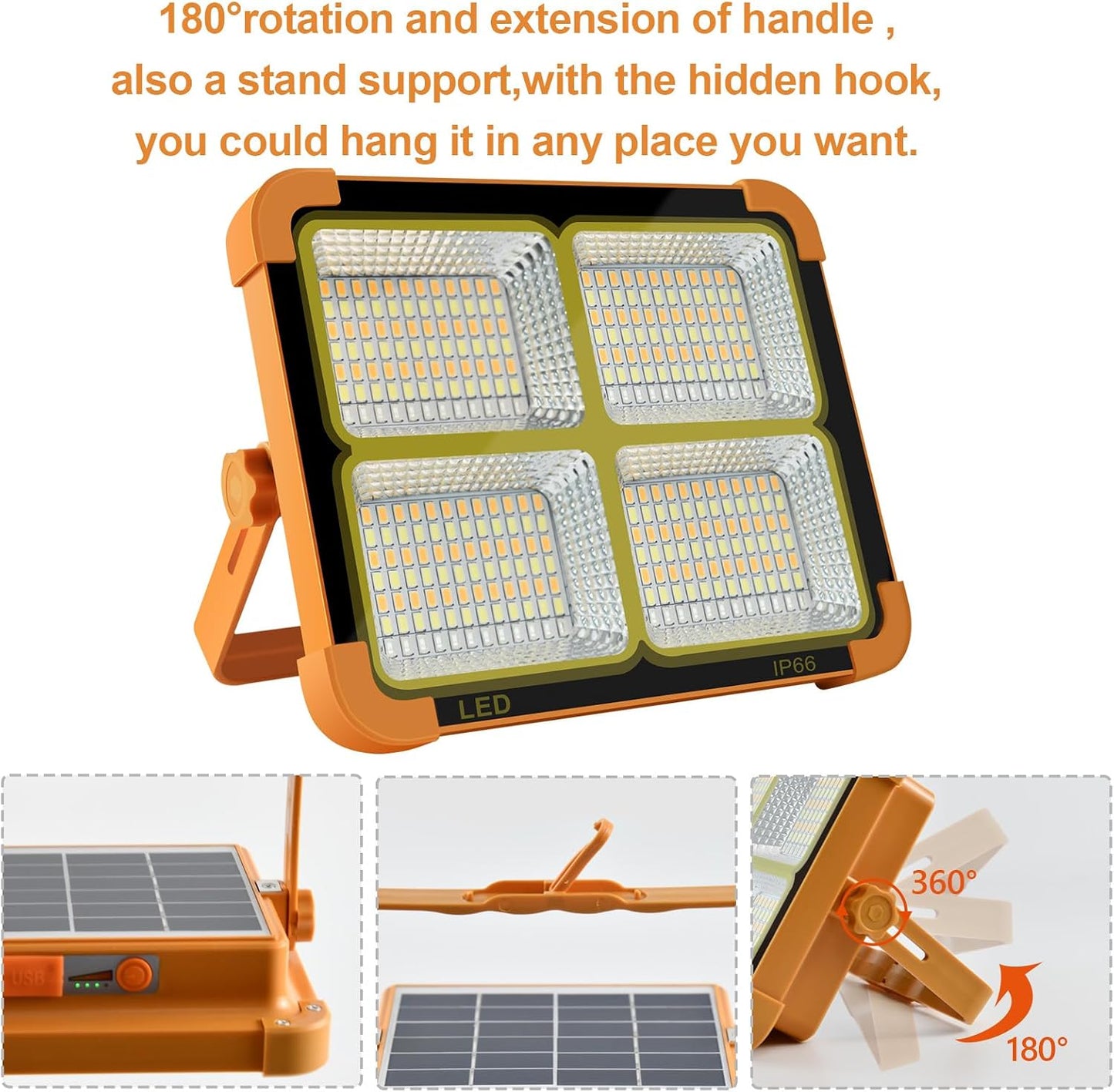 Portable LED Work Solar Light 100W 16500mAh 10000 LM with Stepless Brightness Job Site Battery Rechargeable LED Floor Light for Emergency Worklight for Hurricane