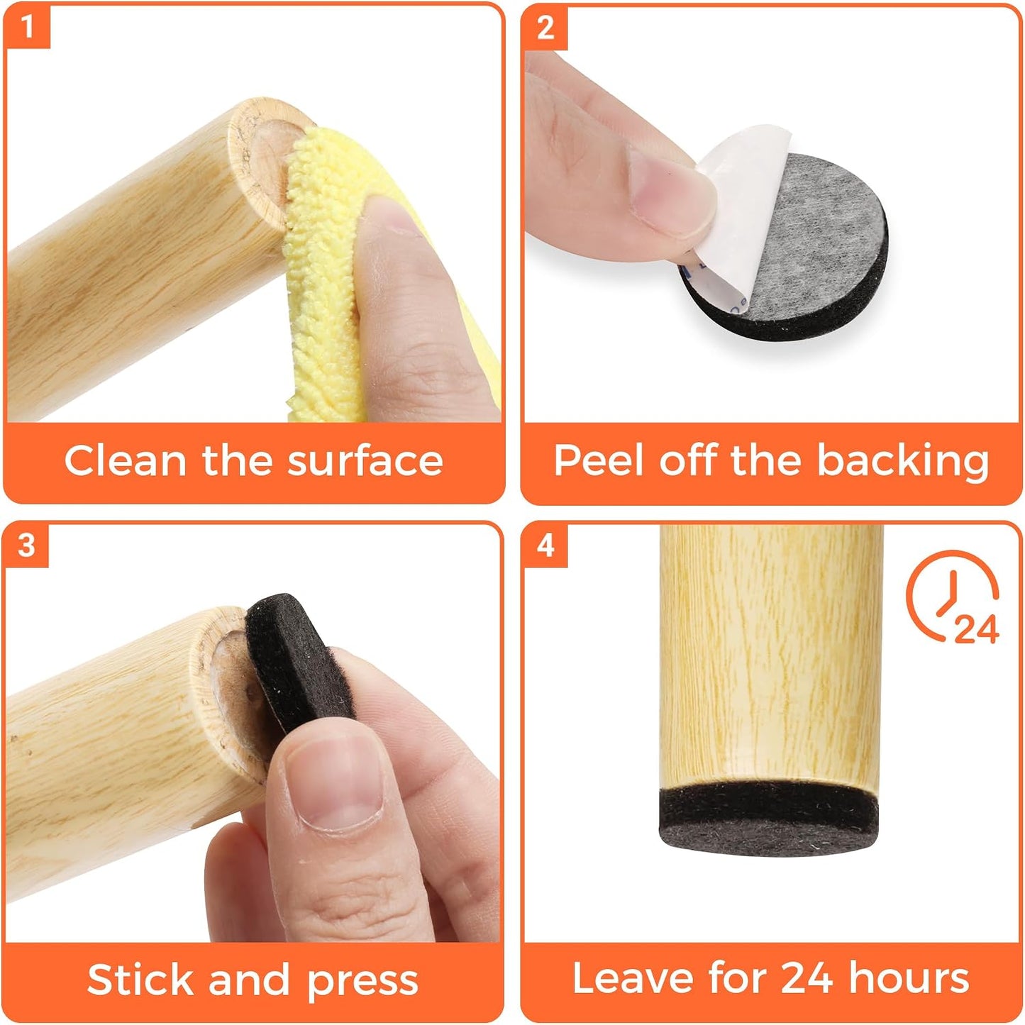 Felt Furniture Pads 120 PCS, Non Slip Self Adhesive Felt Pads Chair Leg Floor Protectors for Furniture Feet Wood Hardwood Floors, 1 inch Round, Black