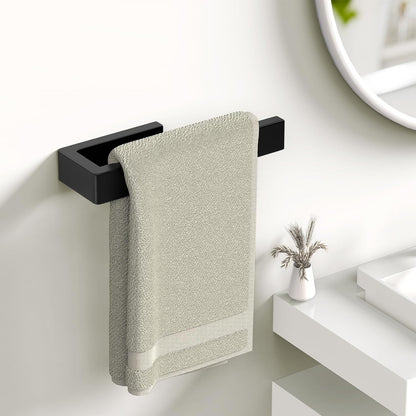 HUFEEOH 2 Pack Adhesive Hand Towel Holder, Kitchen Towel Rack Towel Bars Wall Mounted, Stainless Steel Bath Towel Hanger for Bathroom Hotel Kitchen (White, 8 Inch(2PC))