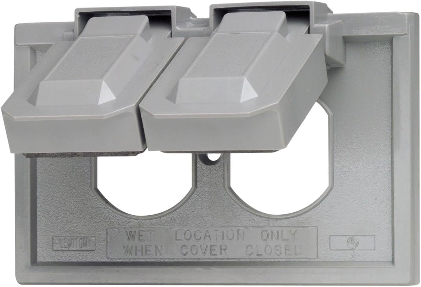 Leviton Weatherproof Cover, 1-Gang for Duplex Receptacles, Gray, Plastic Enclosure, Horizontal Mount, Outdoor Outlet Cover with Self-Closing Lid, 4976-GY, Gray