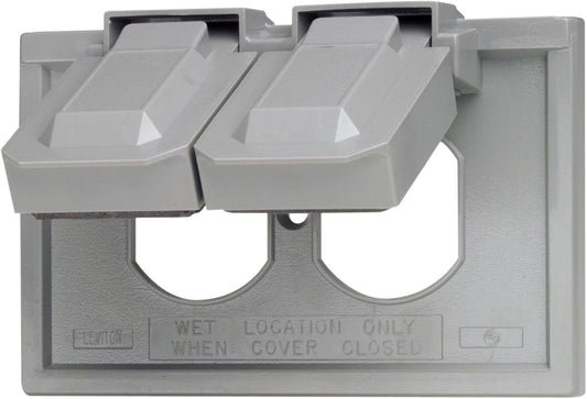 Leviton Weatherproof Cover, 1-Gang for Duplex Receptacles, Gray, Plastic Enclosure, Horizontal Mount, Outdoor Outlet Cover with Self-Closing Lid, 4976-GY, Gray