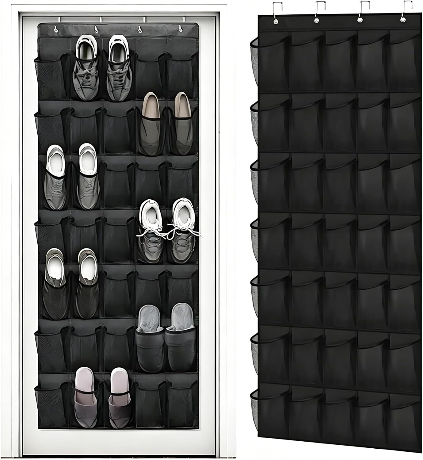 Meolsaek Over Door Shoe Organizer with 24 Breathable Mesh Pockets, Shoe Holder for Door with 4 Metal Hooks, Back of Door Shoe Organizer for Closet, Bedroom, Bathroom, Pantry (Grey - 24)