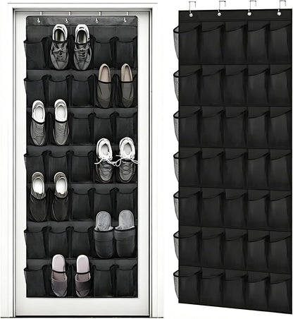 Meolsaek Over Door Shoe Organizer with 24 Breathable Mesh Pockets, Shoe Holder for Door with 4 Metal Hooks, Back of Door Shoe Organizer for Closet, Bedroom, Bathroom, Pantry (Grey - 24)