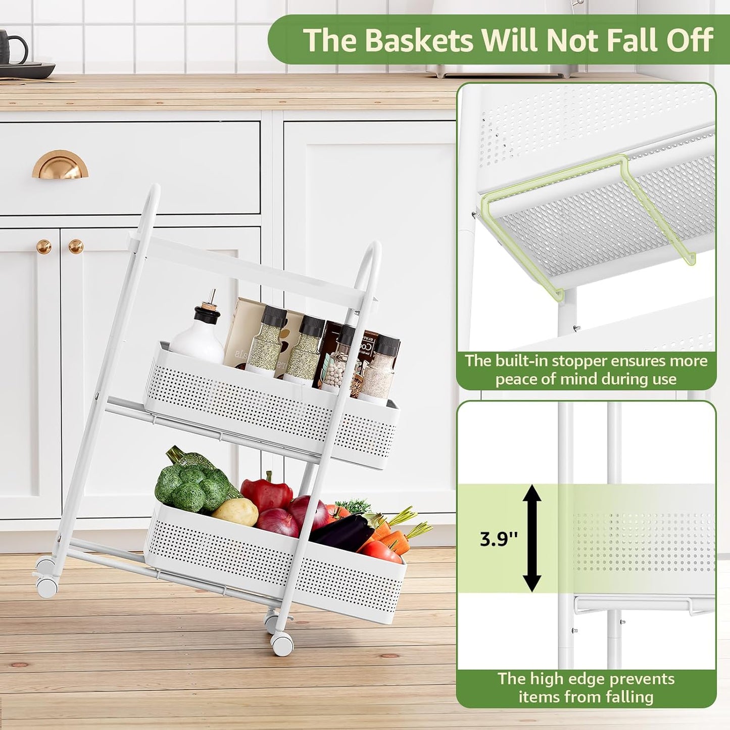 KINGRACK Slim Storage Cart with Drawer, 5-Tier Rolling Utility Cart on Wheels, Narrow Metal Cart for Space Save, Easy Assembly for Kitchen Cart, Craft Cart, Laundry, Bathroom, Nursery Organizer
