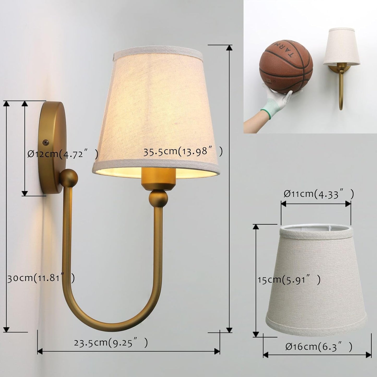 Pathson Antique Linen Fabric Wall Sconces Set of 2, Hardwired Curved Arm Bathroom Vanity Light, Indoor Wall Decor Lamp for Living Room, Kitchen, Bedroom, Foyer