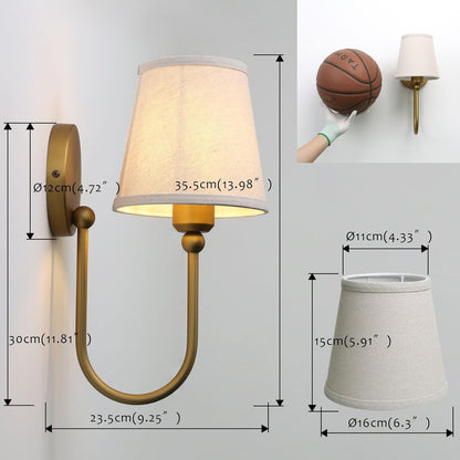 Pathson Antique Linen Fabric Wall Sconces Set of 2, Hardwired Curved Arm Bathroom Vanity Light, Indoor Wall Decor Lamp for Living Room, Kitchen, Bedroom, Foyer