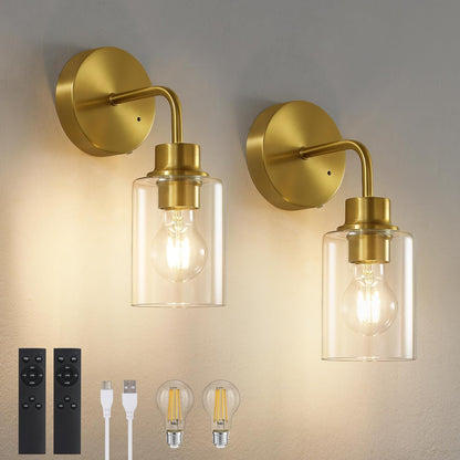 Epinl Battery Operated Black Wall Sconce Set of 2, Wireless Rechargeable Wall Lights with Remote Control, Modern Dimmable Wall Mount Lamps for Bedroom Living Room Bathroom, 3000K