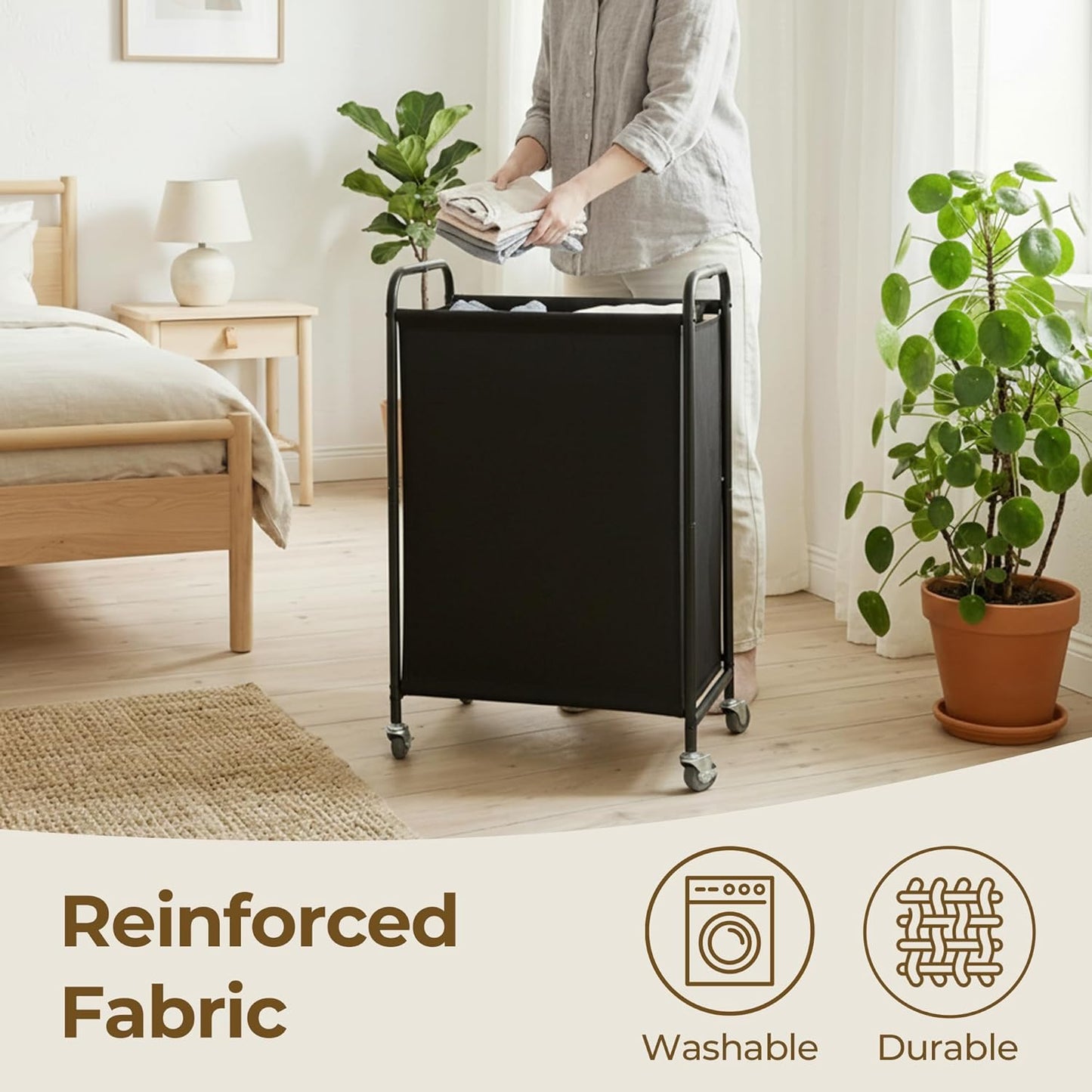 GRANNY SAYS 2 Section 130L Laundry Sorter, Large Laundry Hamper Basket with Wheels and Handles, Durable and Sturdy Rolling Cart for Laundry Room, Hotel, Bedroom, Beige