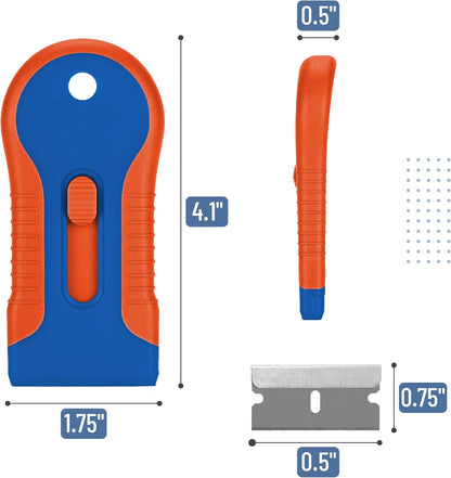 Bates- Razor Blade Scraper Tool, 2 Pack, 30 Extra Stainless Steel Blades, Anti-Slip Ergonomic Handle Design, Razor Scraper Set for Cleaning Window, Paint, Oven, Glass, Stove