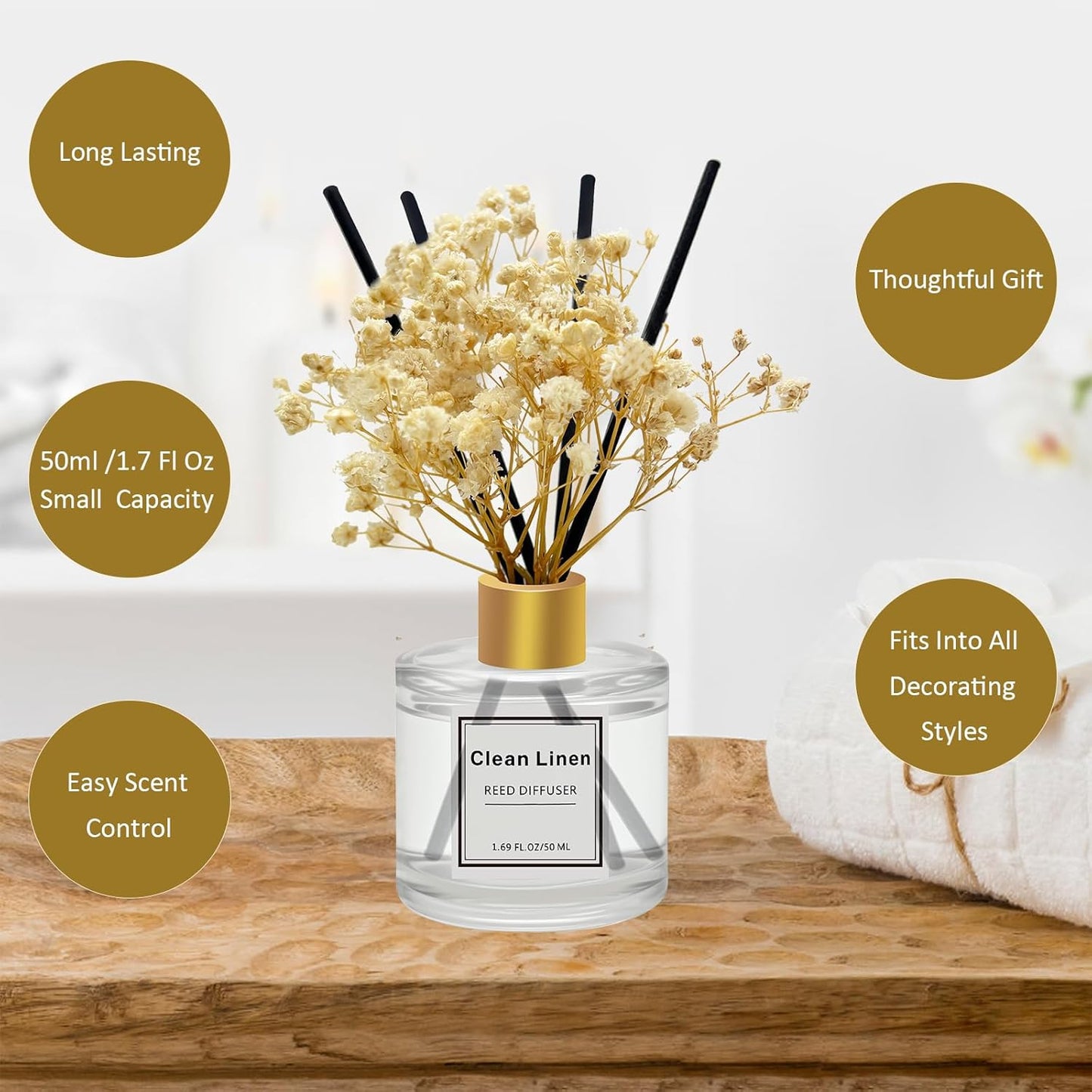 Reed Diffuser Set of 3 Pack,Clean Linen,Eucalyptus & Mint,Ocean Scented Oil Diffuser with 4 Sticks,Reed Diffusers for Home,Living Room,Bathroom Air Freshener Diffuser,50ml x 3