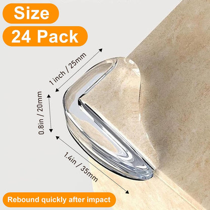 24 Pack Clear Table Corner Guards – Baby Proof Edge Protectors, Heavy Duty Transparent PVC Bumpers for Furniture, Self-Adhesive Corner Covers for Glass, Wood, Marble Countertops