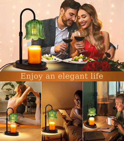 Candle Warmer Lamp with Timer - Electric Candles Wax Warmers Glass Lamps for Jar Candles Burner Adjustable Height and Dimmable Light Modern No Flame Scented Candle Warming Lantern, Amber
