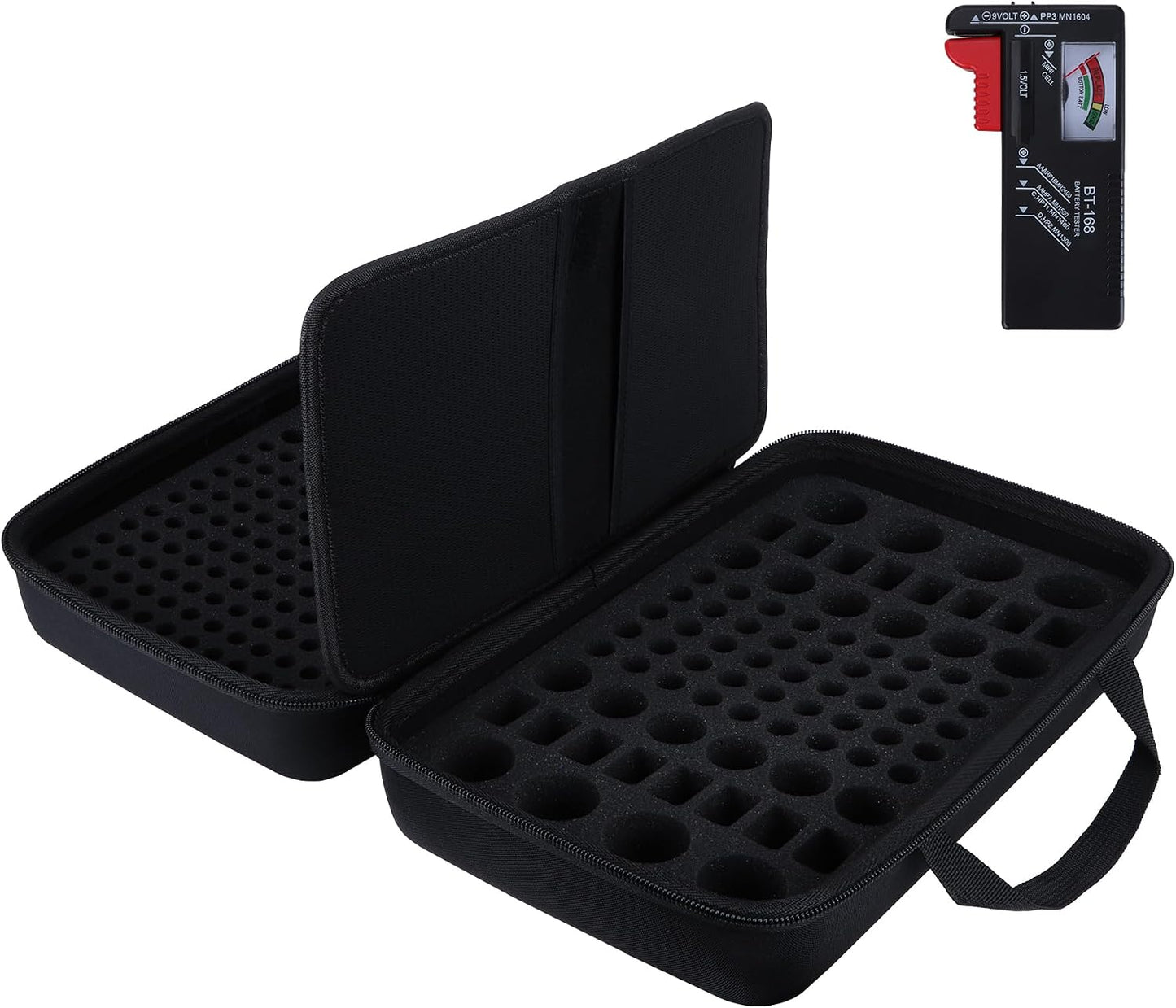 Battery Organizer Storage Case with Tester, Stores & Protects 120*AAA, 93*AA, 12*C, 16 * 9V, 8*D, 10*Coin Cell, Exceed 259 Batteries (Batteries are Not Included)