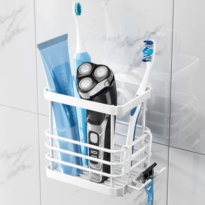 TAILI Upgraded Bathroom Mirror Suction Cup Toothbrush Holder with Razor Hook, Visible Safety Indicator, Large Capacity Inverted Trapezoid Design, Removable Shower Caddy for Toothbrush, Toothpaste, etc