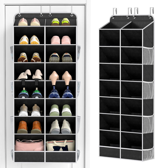Yecaye 30 Pairs Over the Door Shoe Organizer, Large Capacity Hanging Shoe Rack for Door Hanger with Deep Pockets, Heavy Duty 10 Tier Shoe Holder for Sneakers Boots Heels College Dorm Essentials, Black