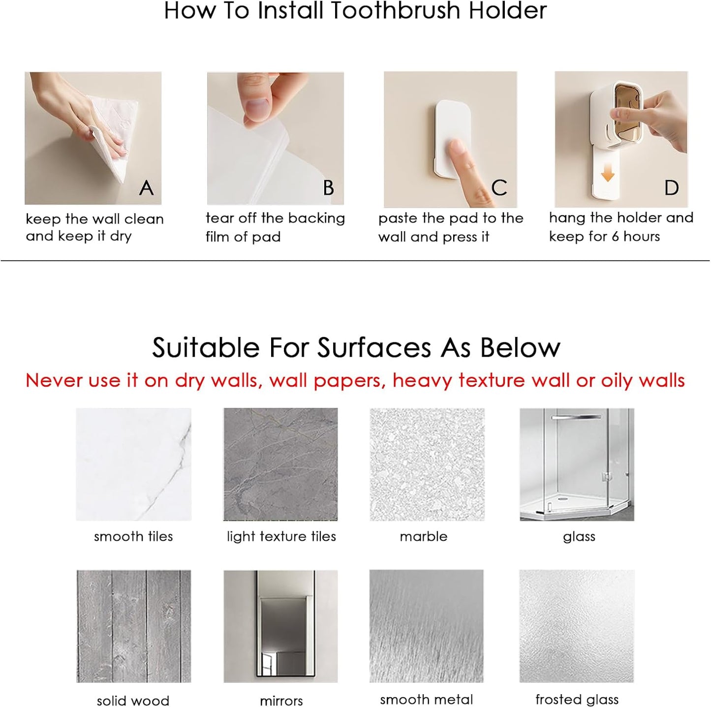 2PCS Toothbrush Holder Wall Mounted for Bathroom with Cover for Shower - with Toothpaste Clip - Single Slot Toothbrush Dispenser Storage Organizer for Travel with Detachable Design