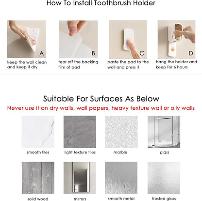 2PCS Toothbrush Holder Wall Mounted for Bathroom with Cover for Shower - with Toothpaste Clip - Single Slot Toothbrush Dispenser Storage Organizer for Travel with Detachable Design