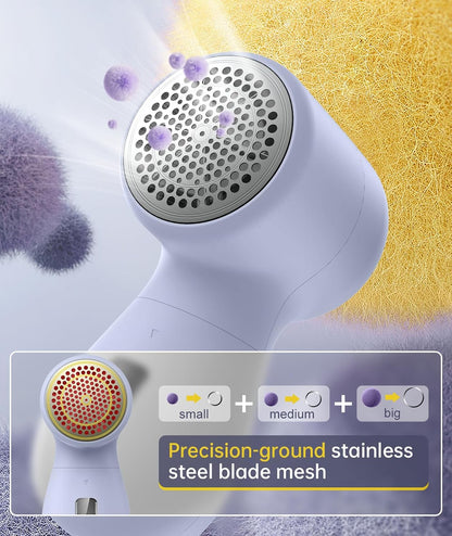 Rechargeable Fabric Shaver Lint Remover, Sweater Shaver with 3-Speed Control, LED Display Clothes Shaver, 6-Leaf Stainless Steel Blades, Suitable for Clothes, Sweater, Couch, Blanket, Wool (White)
