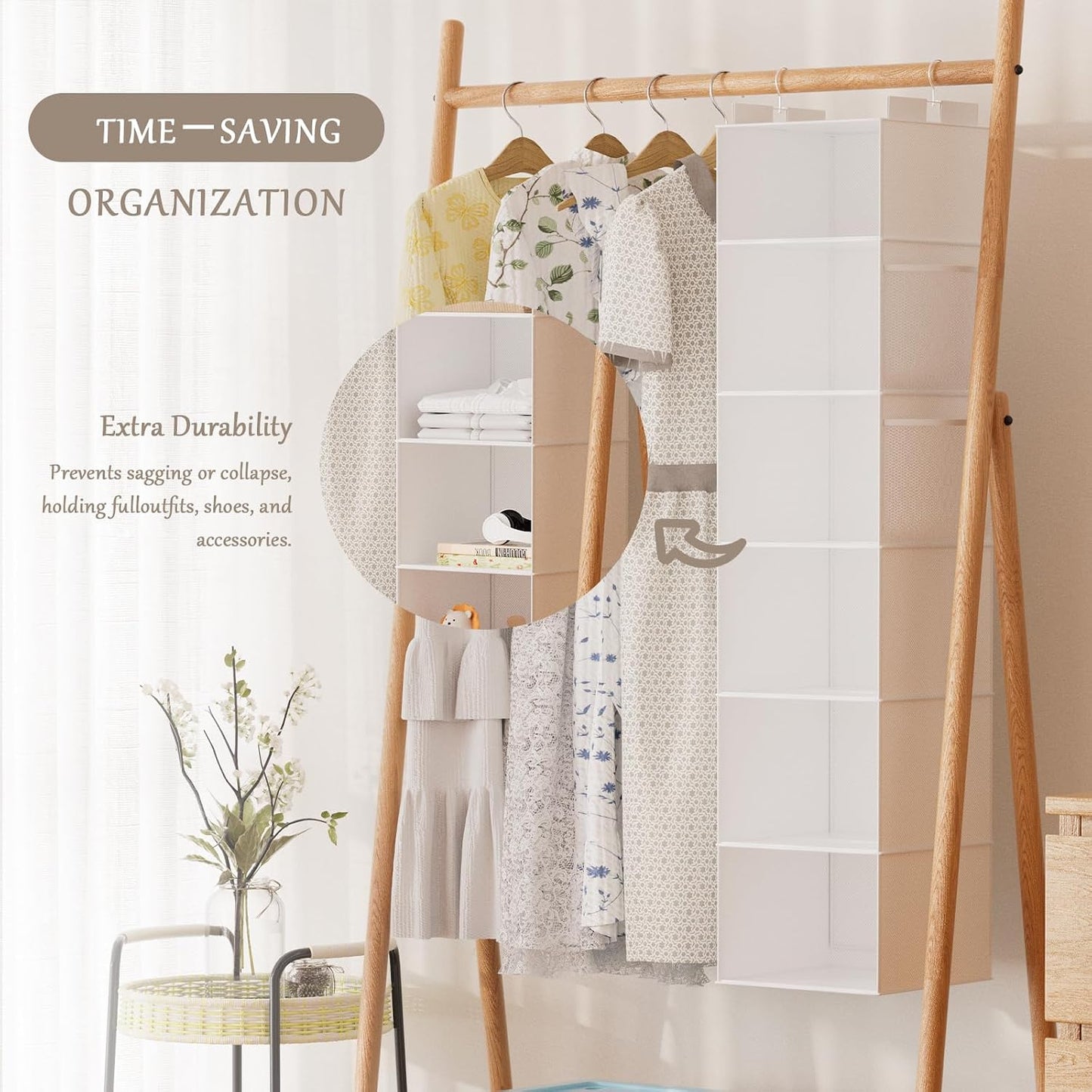Weekly Hanging Closet Organizer for Kids, 6-Shelf Clothes Storage with Labeled Days of The Week Monday Through Friday, Weekday and Weekend, Days of The Week Clothes Organizer