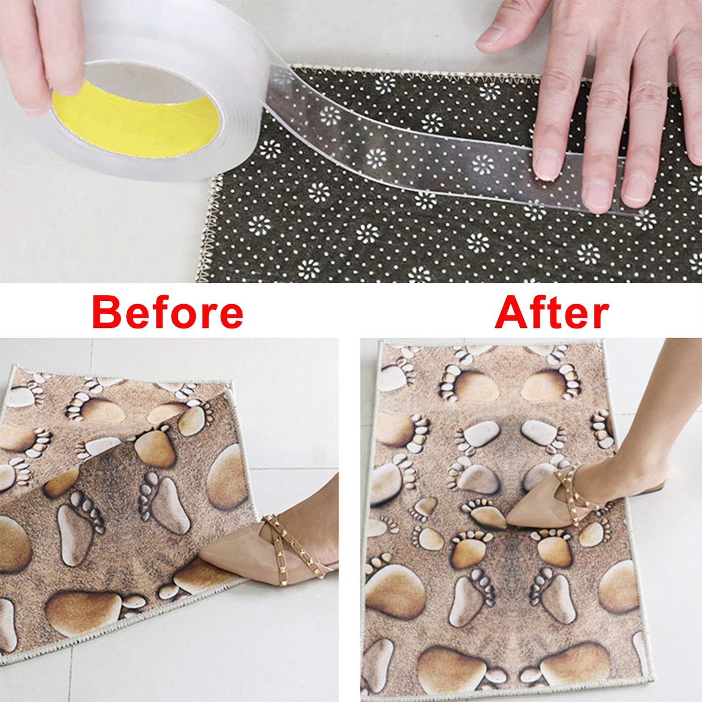 Nano Double Sided Tape Heavy Duty, 16.4FT Multipurpose Strong Mounting Tape, Reusable Removable Washable Traceless Gel Grip Adhesive for Carpet, Poster Sticky Wall, Home, Office Decor.