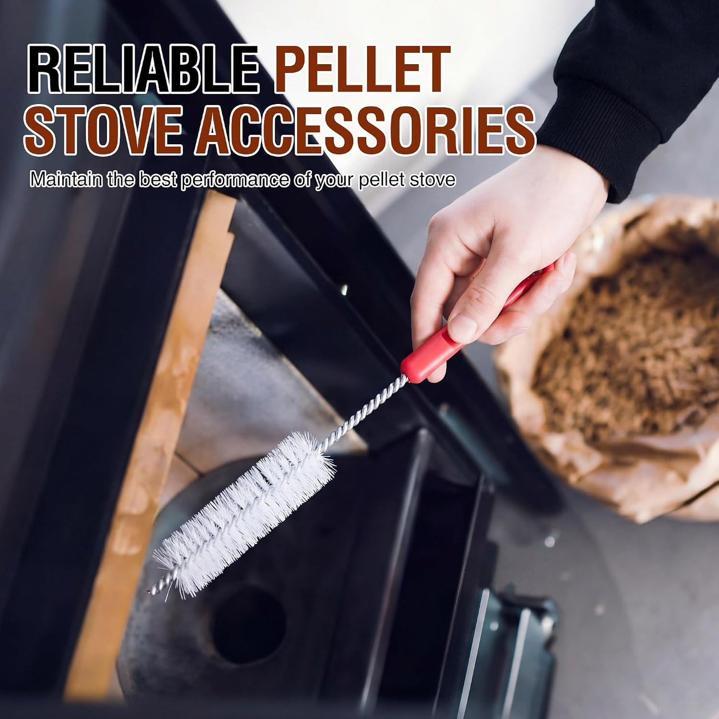 Feekoon Pellet Stove Cleaning Kit, 10 FT Flexible Steel Rod with 3" Brush Head, Flue Detail Cleaner, Pellet Stove Accessories for Vent Pipes Cleaning - Reduce Buildup & Improve Airflow