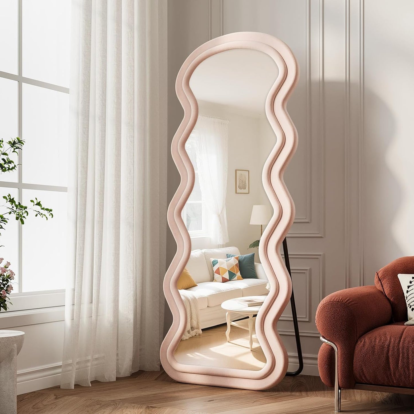 71"x32" Flannel Full Length Mirror, Arched Mirrors Full Length with Stand, Flannel Floor Mirror for Bedroom and Living Room, Full Body Mirror Hanging or Leaning, White