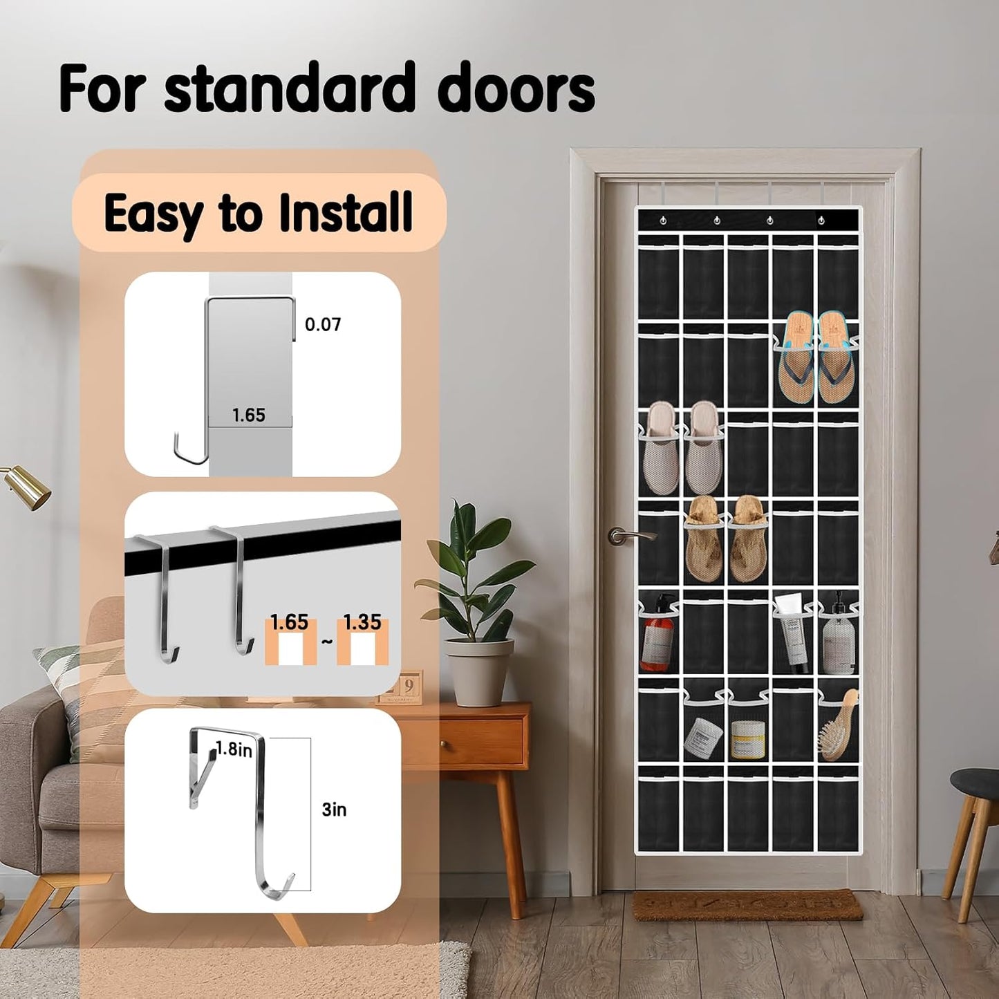 Kotkn 35 Compartment Over The Door Storage - Breathable Mesh Hanging Organizer with Large Pockets, Space Saving Design for Men & Women's Footwear, Closet, Bedroom （White）