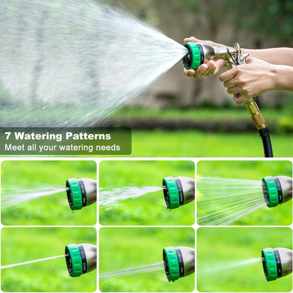 FANHAO Heavy Duty Garden Hose Nozzle, 100% Metal Water Nozzle with 8 Adjustable Spray Patterns, High Pressure Hose Sprayer with Non-Slip Grip for Watering Plants & Lawns, Washing Cars & Pets -Silver