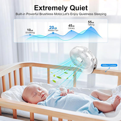 iNeibo 4000mAh Portable Clip on Fan with LED Lights, Battery Operated USB Desk Fan,4 Speed Quiet Rechargeable Mini Table Fan, 360° Rotate Personal Cooling Fan for Home Office Stroller Camping (Black)