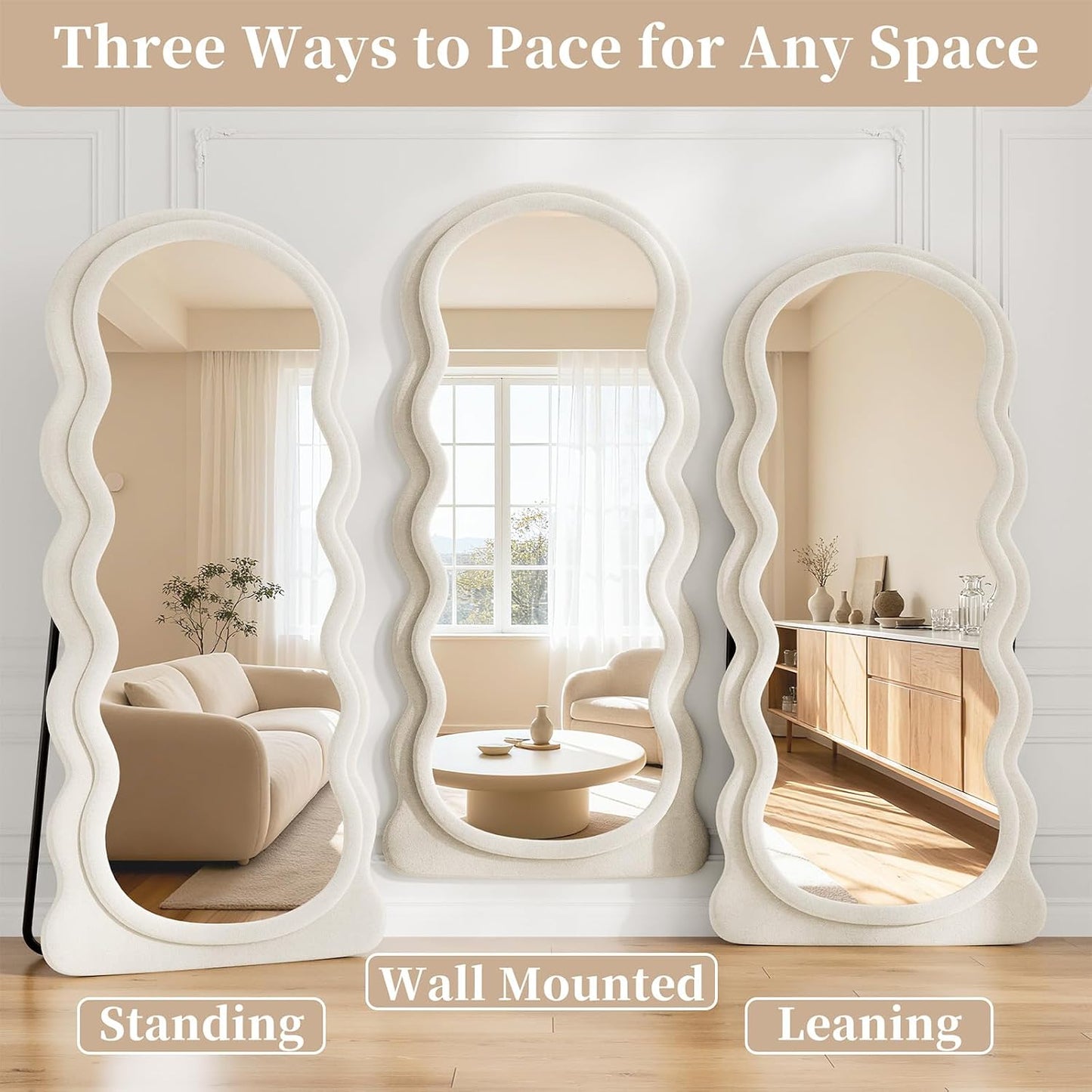 71"x32" Flannel Full Length Mirror, Arched Mirrors Full Length with Stand, Flannel Floor Mirror for Bedroom and Living Room, Full Body Mirror Hanging or Leaning, White