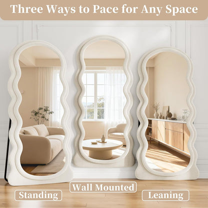 71"x32" Flannel Full Length Mirror, Arched Mirrors Full Length with Stand, Flannel Floor Mirror for Bedroom and Living Room, Full Body Mirror Hanging or Leaning, White