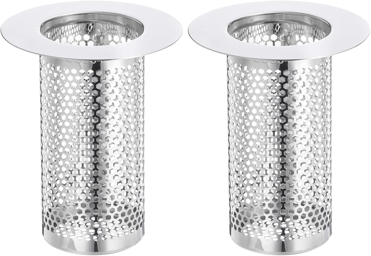 uxcell 2 Pack Shower Drain Strainer, 2" x 2.5" Stainless Steel Floor Drain Strainer Deep Sink Hair Catcher for Kitchen Bathroom Balcony Floor Drain, Fit Hole Size from 1.57" to 2.56"
