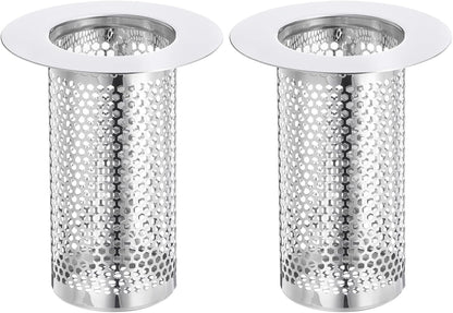 uxcell 2 Pack Shower Drain Strainer, 2" x 2.5" Stainless Steel Floor Drain Strainer Deep Sink Hair Catcher for Kitchen Bathroom Balcony Floor Drain, Fit Hole Size from 1.57" to 2.56"