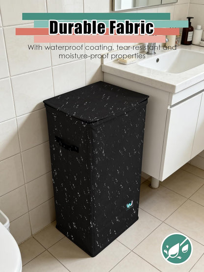 WTREE Laundry Hamper with Lid, Reinforced Sturdy Clothes Hamper with Anti-Puncture Base, Large Collapsible Laundry Basket with Removable Liner Bag, Tall Dirty Clothes Bin for Family, 100L Grey