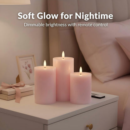 ANGELLOONG Flickering Flameless Candles, Realistic Battery Operated Candles with Remote and Timer, Set of 3 LED Candles for Room Fall Home Wedding Decor Centerpieces Table Party Valentines Decorations