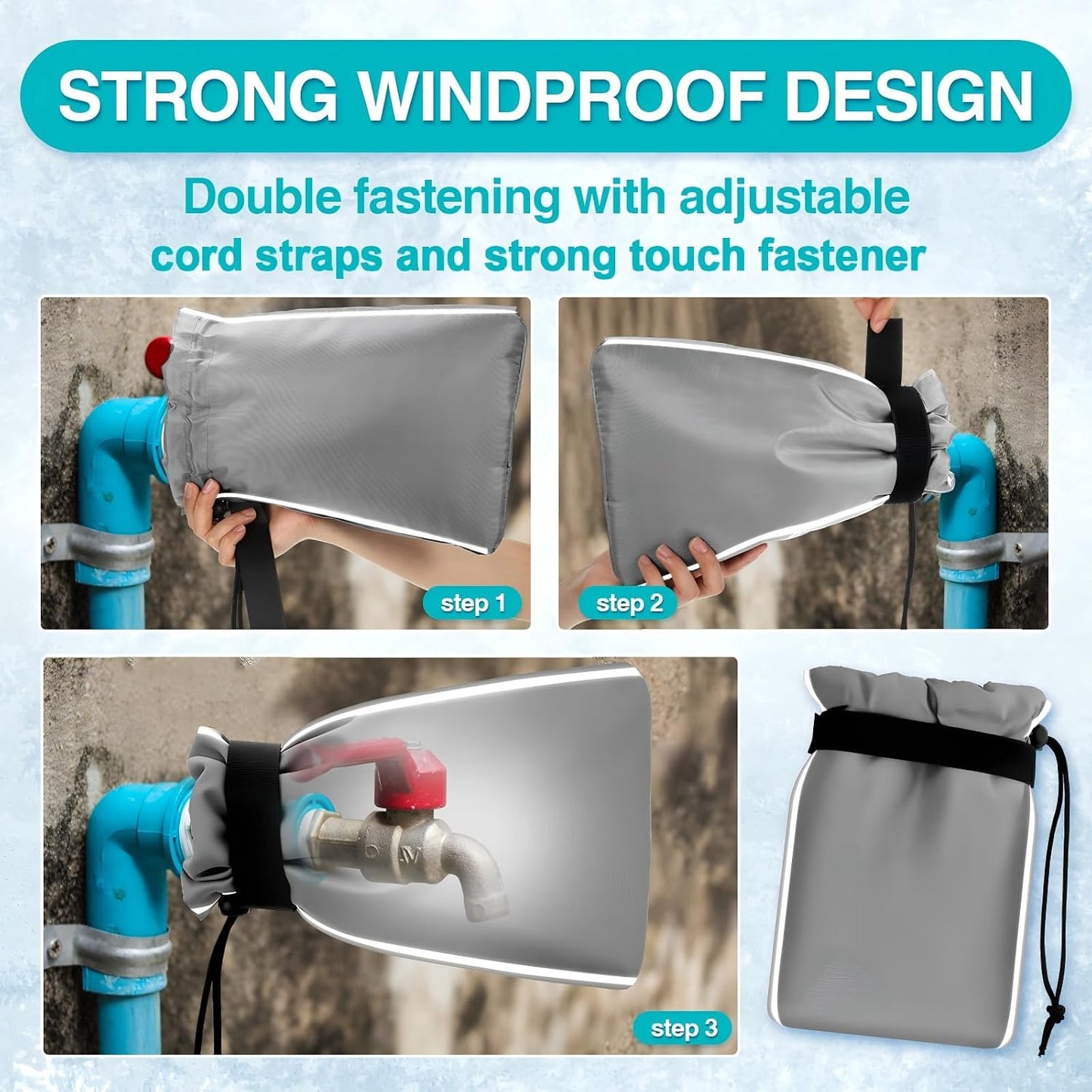 VIHOSE 6 Pack Thickened Outdoor Faucet Cover for Winter, Water Spigot Cover Freeze Insulated Protection Large 12'' H x 8'' W Water Faucet Socks with Reflective Strip Reusable Hose Bib (Gray)
