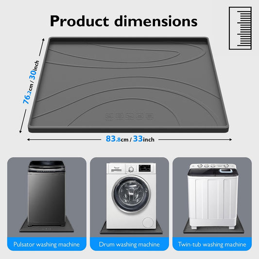 Washing Machine Drain Pan Silicone Mat,Extra Thick 33x30inch Non-Slip Waterproof Washer Tray,Raised Edge Drip Mat for Under Dryer or Washer,Anti-Vibration,Floor Leak Protector for Laundry Room