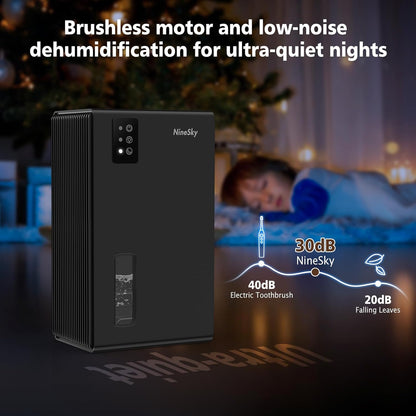 NineSky Dehumidifier, 1000 sq.ft Dehumidifiers for Home with 95oz Large Water Tank,Quiet Dehumidifier with 7-Color Ambient Light & Auto Shut Off, Dehumidifier for Basement, Bedroom, Bathroom (Grey)