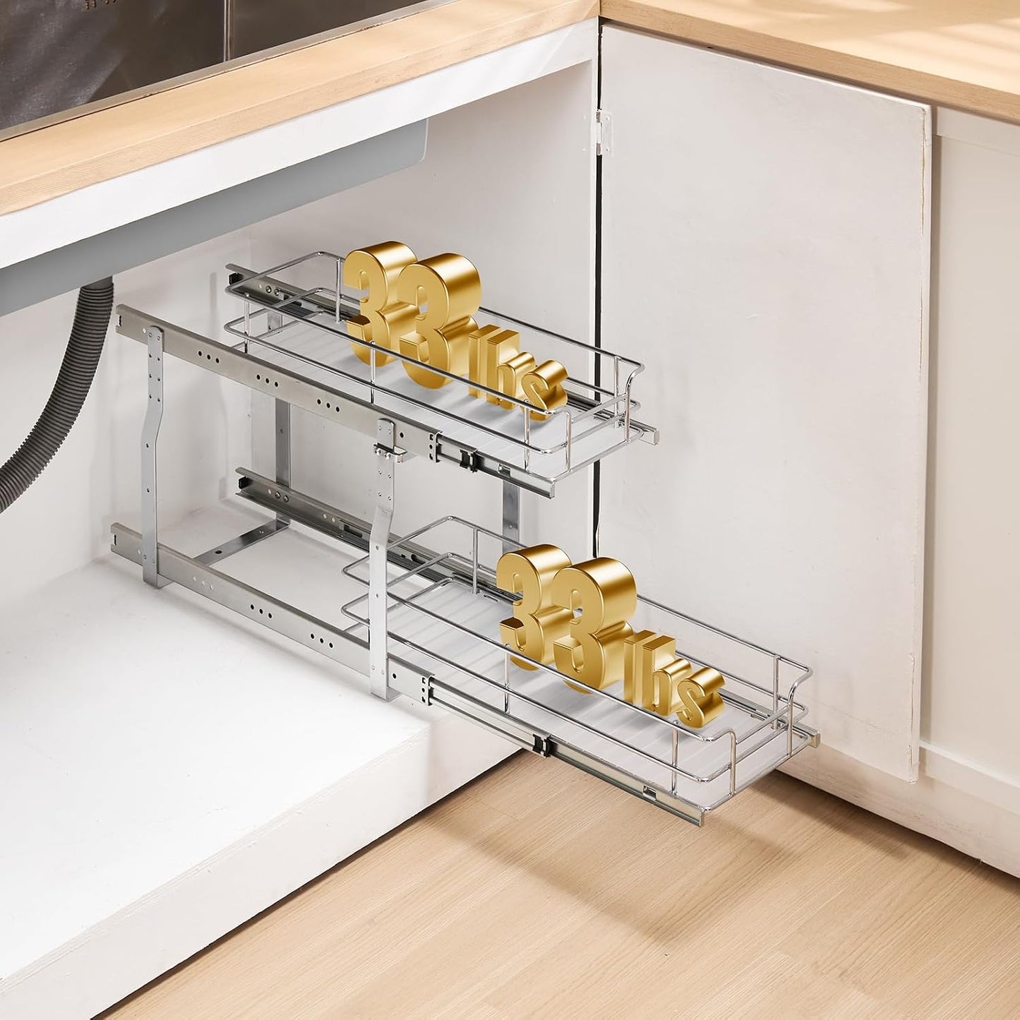 VEVOR Pull Out Cabinet Organizer, 12"W x 21"Dx15.2"H Heavy Duty Slide Out Pantry Shelves, Chrome-Plated Steel Roll Out Drawers for Home,13.5"Wx22"Dx19"H Inside Kitchen Cabinet, Bathroom, Under Sink