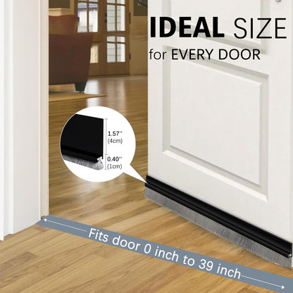 2 Pack Door Sweep Brush, Under Door Draft Stoppers with Brush, Draft Stopper for Bottom Reduce Noise, Weather Stripping for Doors Exterior with Self Adhesive, 2" W x 39" L, White