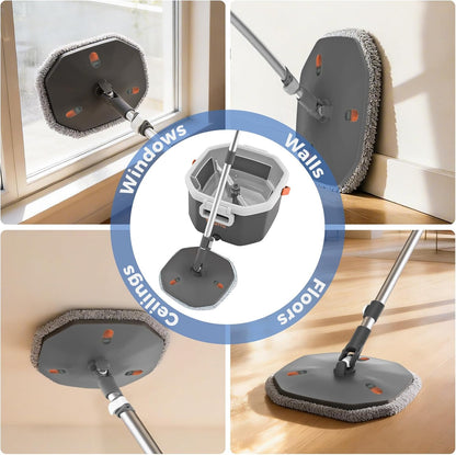 YASHE Spin Mop and Bucket System with True Clean Water Separation, Innovative Detachable Inner Clean Water Bucket for Easy Rinsing, Hands-Free Wringing Floor Mop with 2 Washable Microfiber Pads