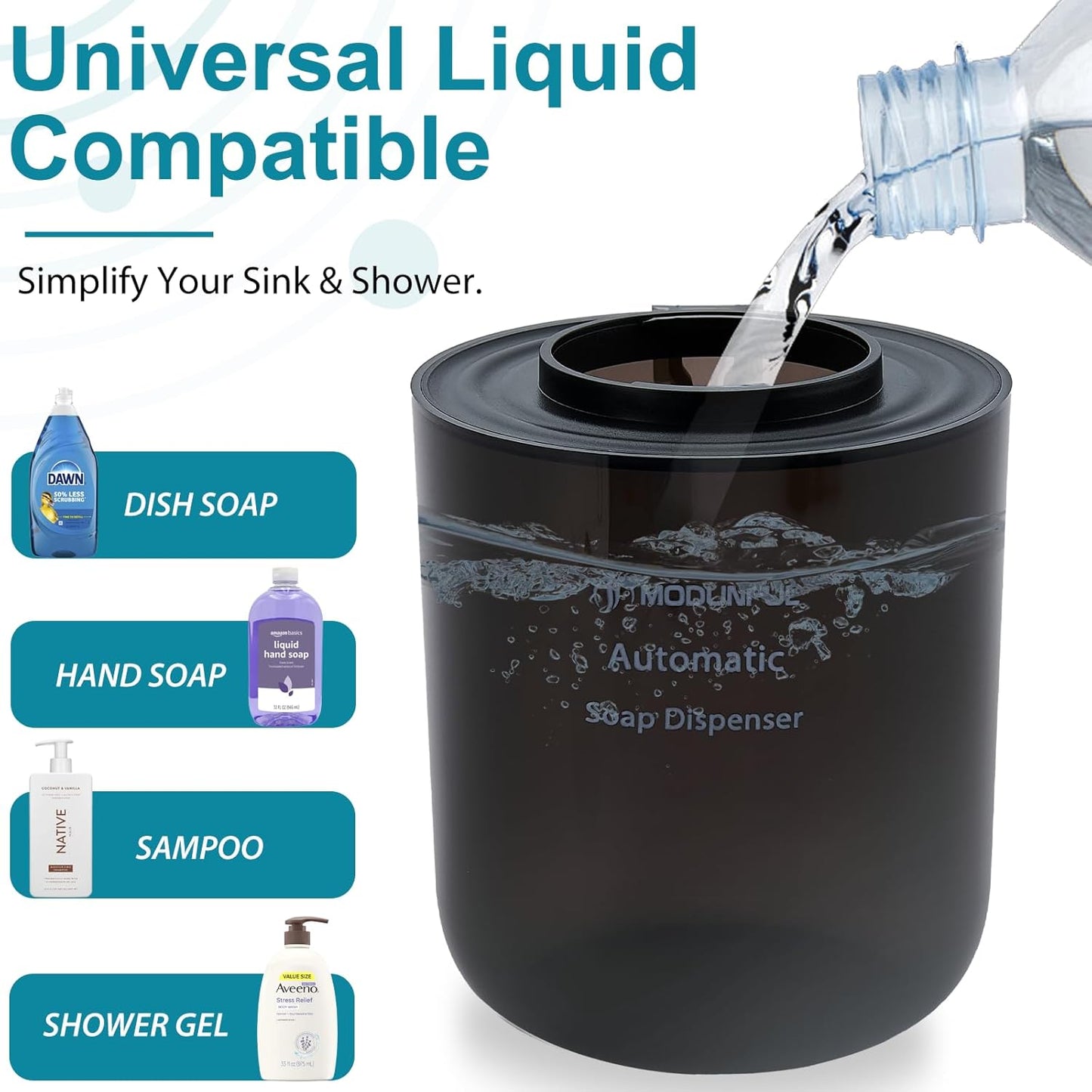Automatic Foaming Soap Dispenser for Bathroom: 4-Level Adjustable Countertop/Wall Mount Hand Soap Dispenser, 13.5oz/400ml Type-C Rechargeable – Suitable for Kitchen, Bathroom, Office, Hotel (Black)