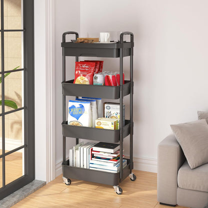 Calmootey 3-Tier Rolling Utility Cart with Drawer,Multifunctional Storage Organizer with Plastic Shelf & Metal Wheels,Storage Cart for Kitchen,Bathroom,Living Room,Office,White