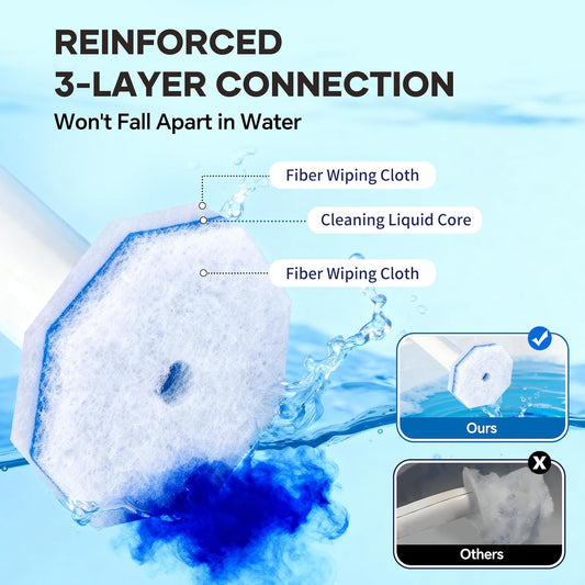 30 Toilet Bowl Refills Fits for Clorox Toilet Brush, Upgrade 3-Layer Disposable Bowl Cleaner Refills for Bathroom Cleaning, 3X Cleaning Power, No Falling Apart